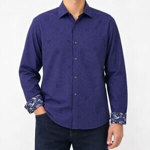 Marco Brunelli Shirt Mens Medium Purple Houndstooth Long Sleeve Button-Up